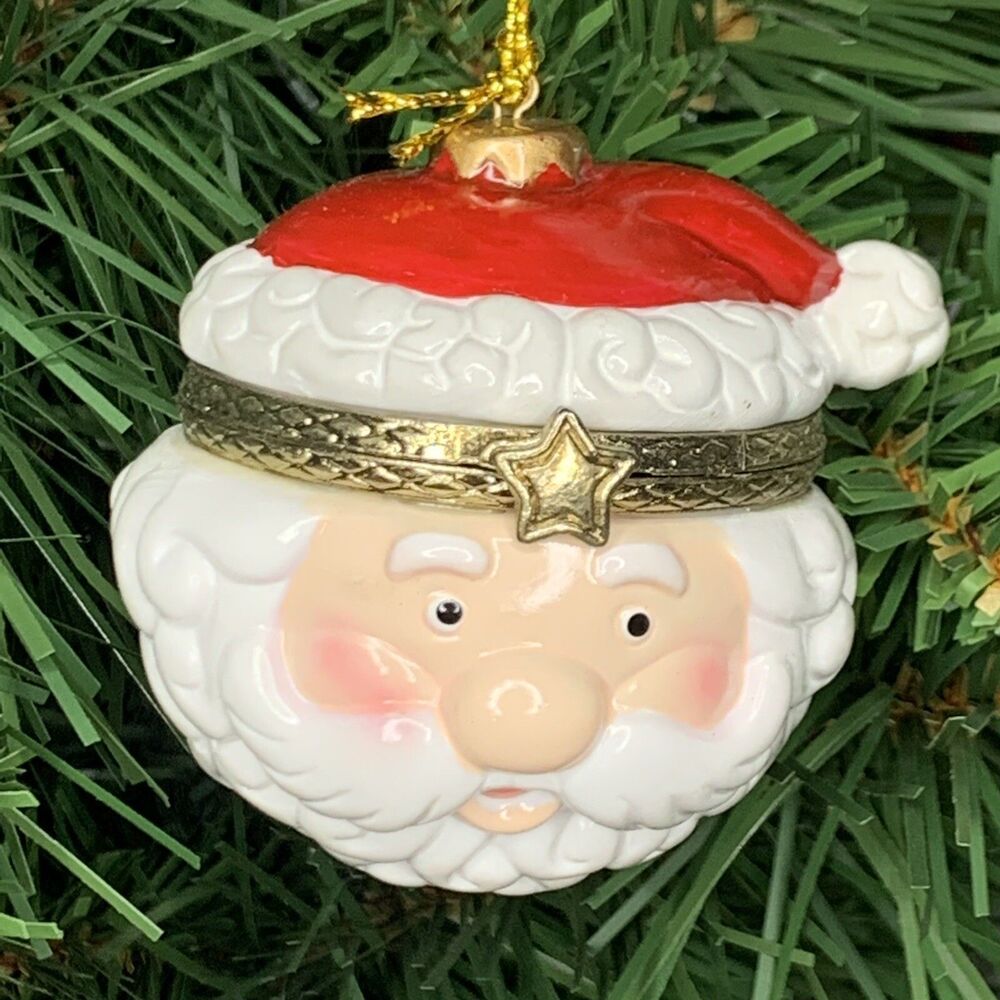 Jolly Santa Clause Porcelain Hinged Trinket Box Christmas Ornament